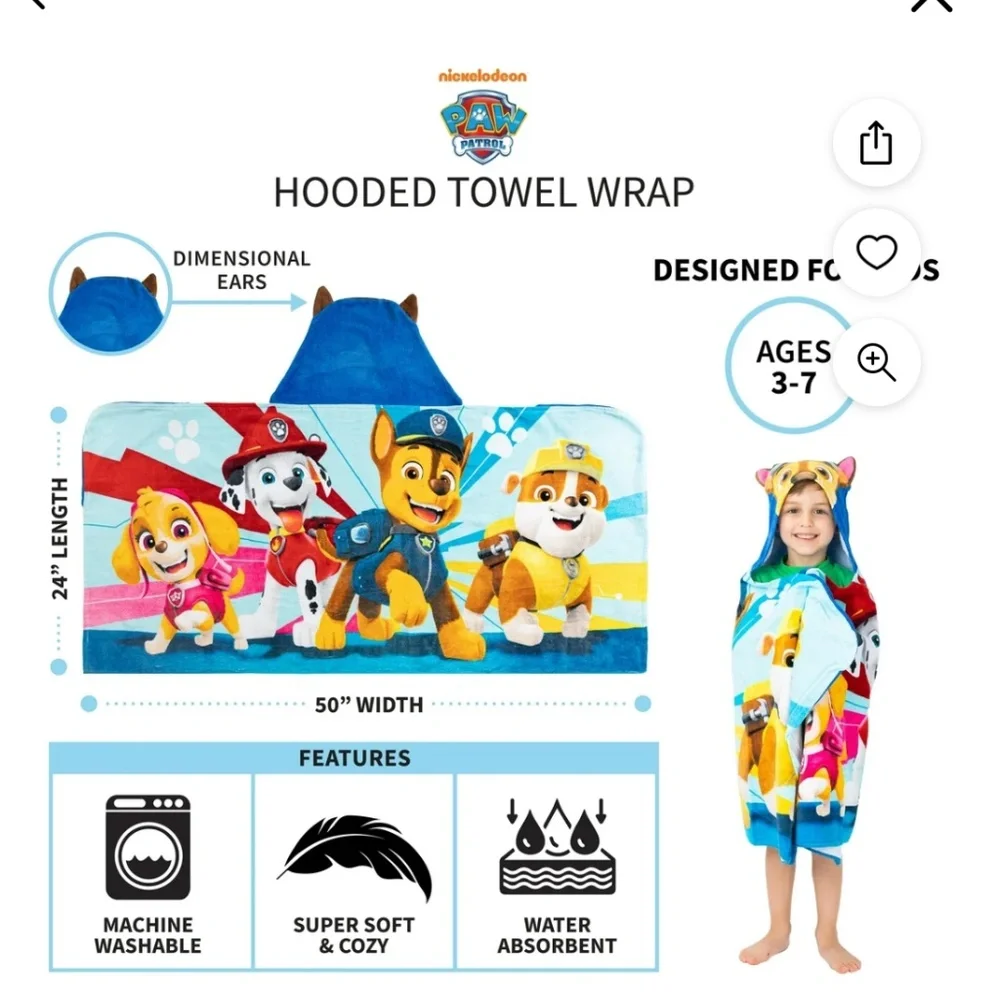 Paw Patrol Chase Kids Cotton Hooded Towel 24”x50” NWT
